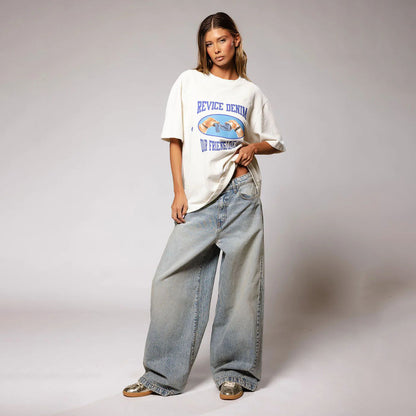 Damen Oversized Jeans mit hohem Bund und lässigem Schnitt Stalluxe Blau