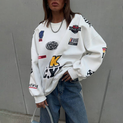 Damen Oversized Sweatshirt mit auffälligem Grafikdesign und lässigem Schnitt Stalluxe Weiß