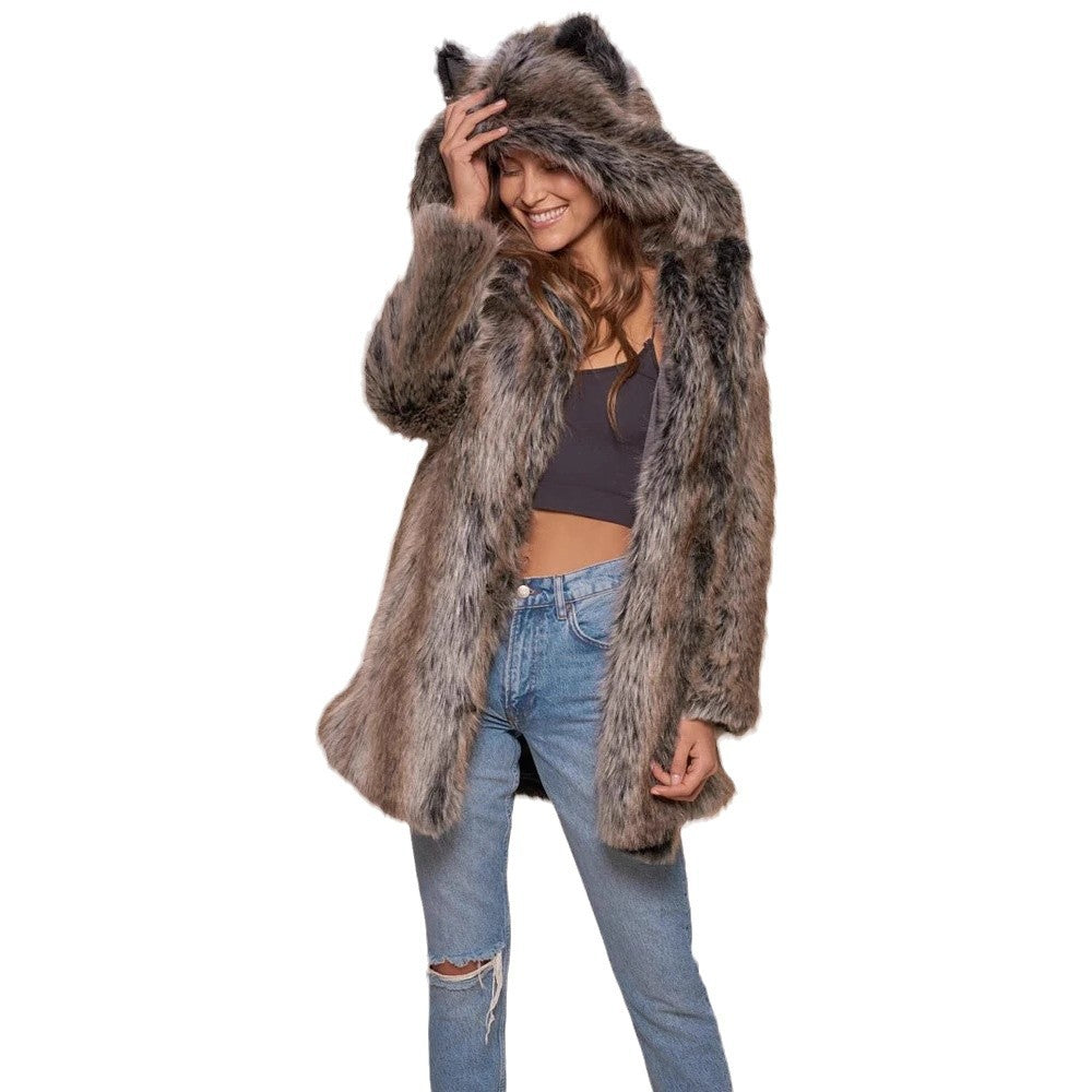 Damen Hooded Faux-Fur-Mantel mit Ohrenschützer Stalluxe