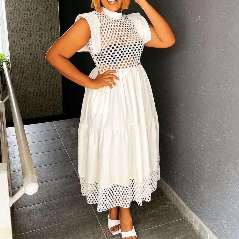 Damen Midi-Kleid mit Netzoberteil und voluminösem Rock Stalluxe