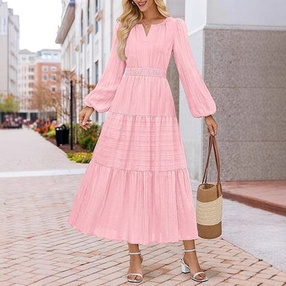 Damen Maxikleid mit voluminösen Ärmeln und schwingendem Saum Stalluxe
