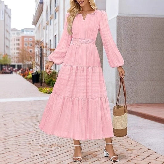 Damen Maxikleid mit voluminösen Ärmeln und schwingendem Saum Stalluxe