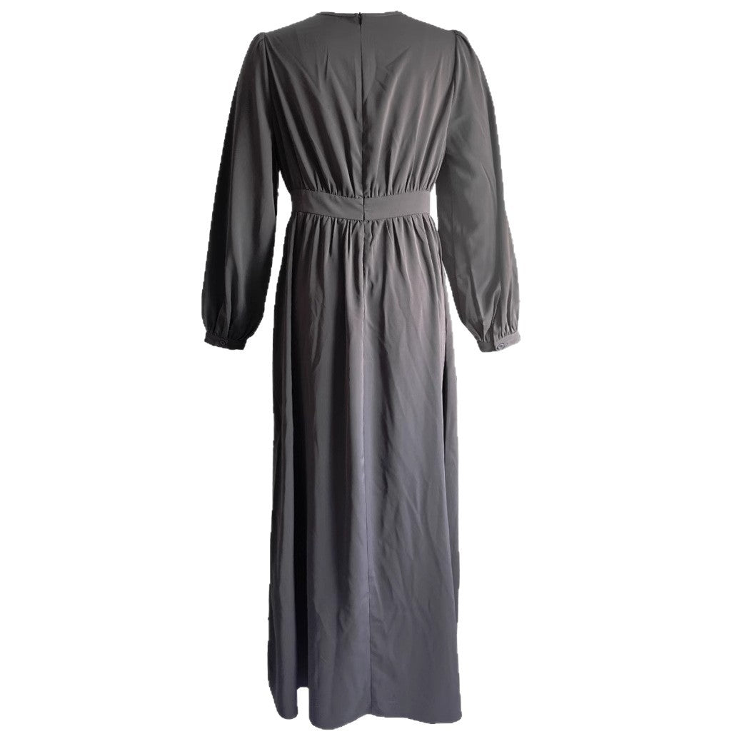Damen Maxikleid mit elastischem Taillenbund und langen Ärmeln Stalluxe
