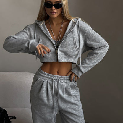 Damen sportliches Cropped Sweat-Set mit elastischem Bund und lässigem Schnitt Stalluxe