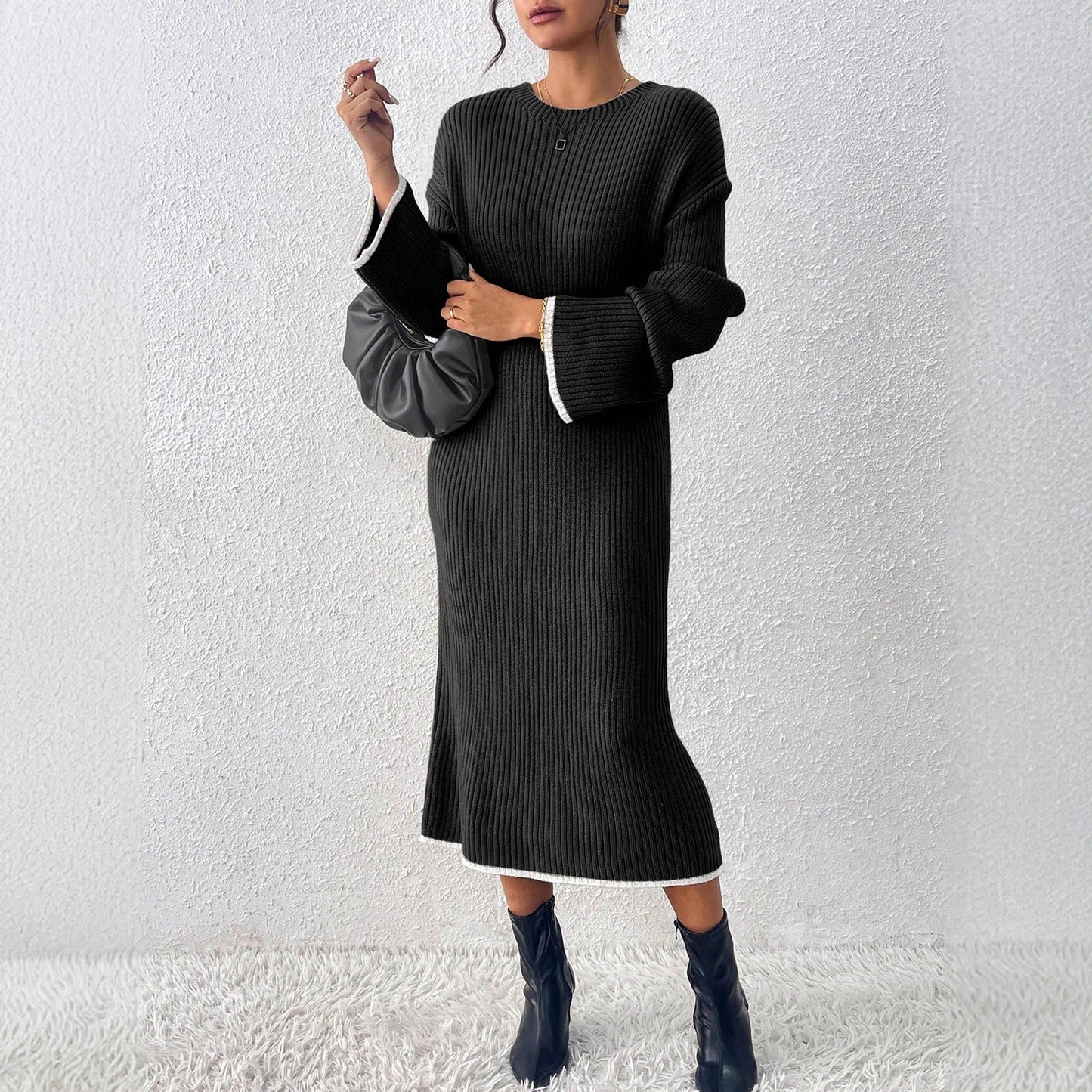 Damen lässiges Strickkleid mit Ribstruktur und weitem Schnitt Stalluxe