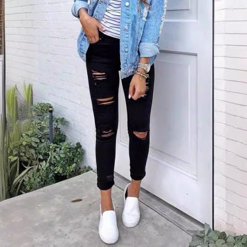 Damen Skinny Jeans mit modischen Rissen Stalluxe