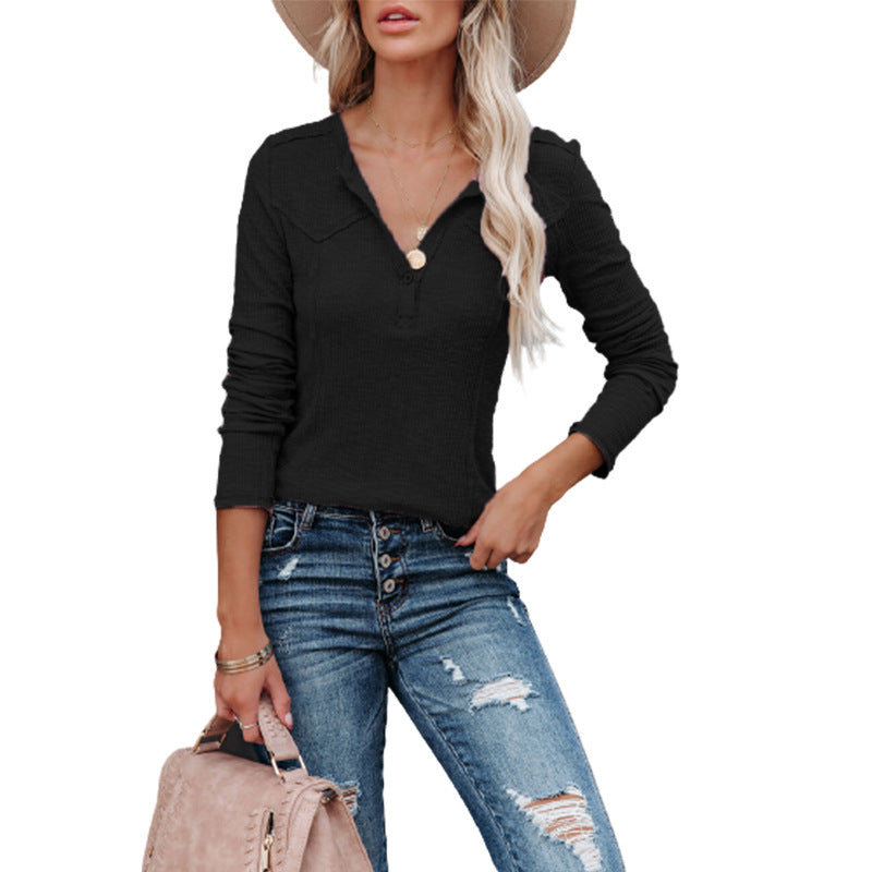 Damen Langarmshirt mit Knopfdetail und Western-Schulterdesign Stalluxe