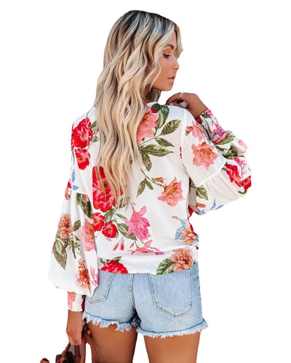 Damen Bluse mit voluminösen Ärmeln und floralem Design Stalluxe