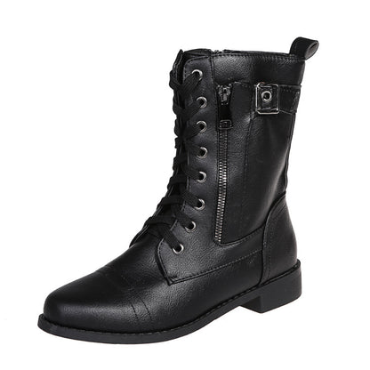 Damen Rinderleder Schnürstiefel mit seitlichem Reißverschluss und gepolstertem Kragen Stalluxe