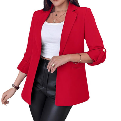 Damen Eleganter Blazer mit hochgeschlagenen Ärmeln und dekorativen Knopfdetails Stalluxe