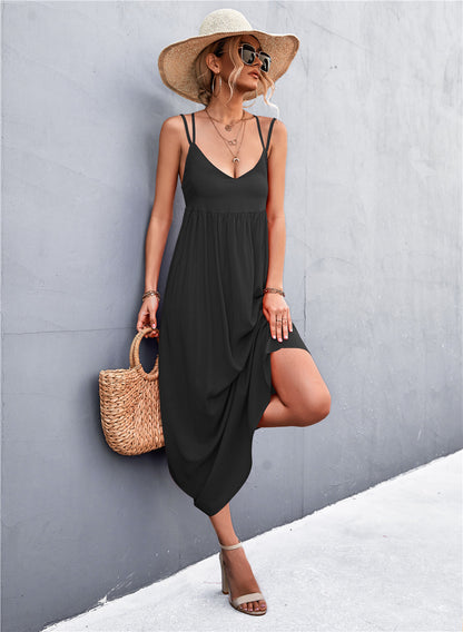 Damen lässiges Sommerkleid mit Spaghettiträgern und voluminösem Schnitt Stalluxe