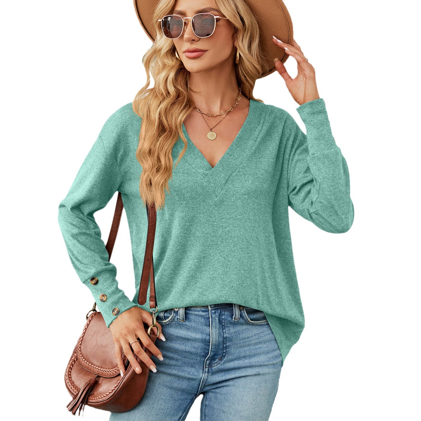 Damen oversized V-Ausschnitt Pullover mit modischen Knopfdetails Stalluxe