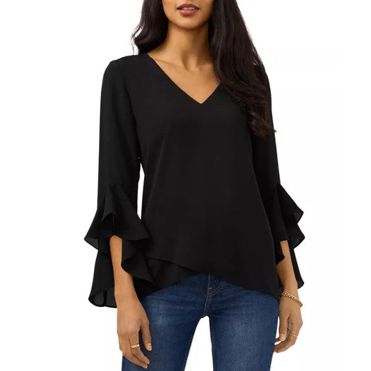 Damen Elegante Bluse mit Rüschendetails und tiefem V-Ausschnitt Stalluxe