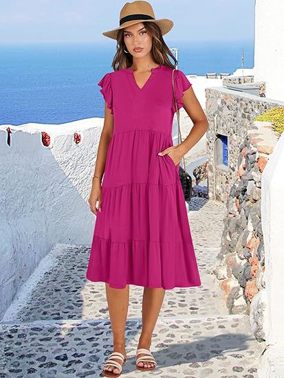 Damen Freizeitkleid mit Rüschendetails und Taschen Stalluxe