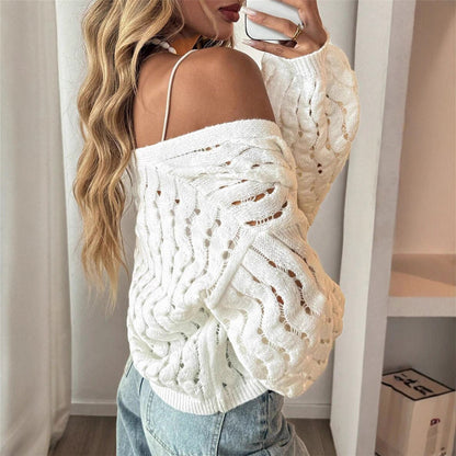 Damen Strickpullover mit einzigartigem Lochmuster und lässigem Schnitt Stalluxe