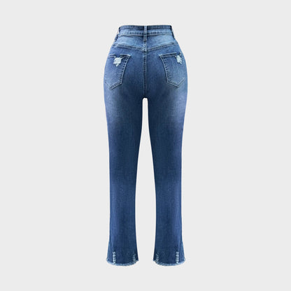 Damen Ripped Denim-Hose mit fransigen Saumdetails und hohem Bund Stalluxe
