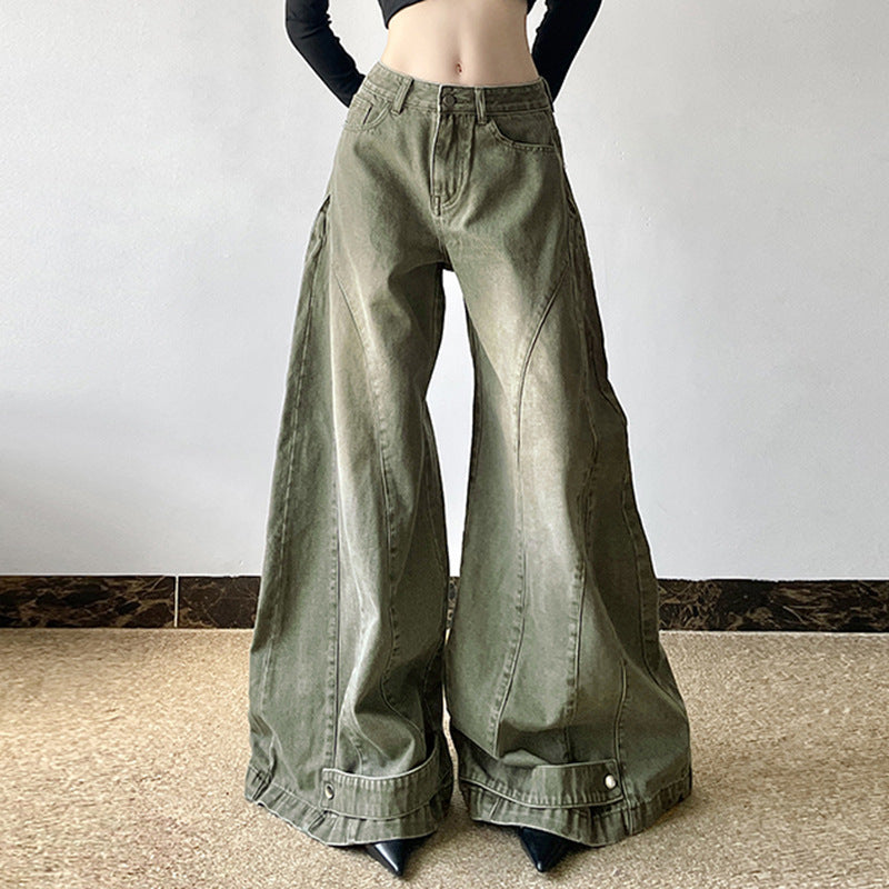 Damen Weite Jeans mit hohem Bund und einzigartiger Nahtführung Stalluxe