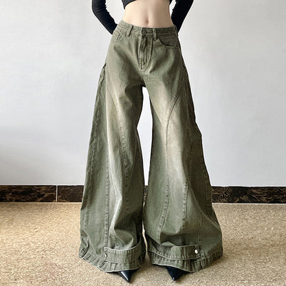Damen Weite Jeans mit hohem Bund und einzigartiger Nahtführung Stalluxe