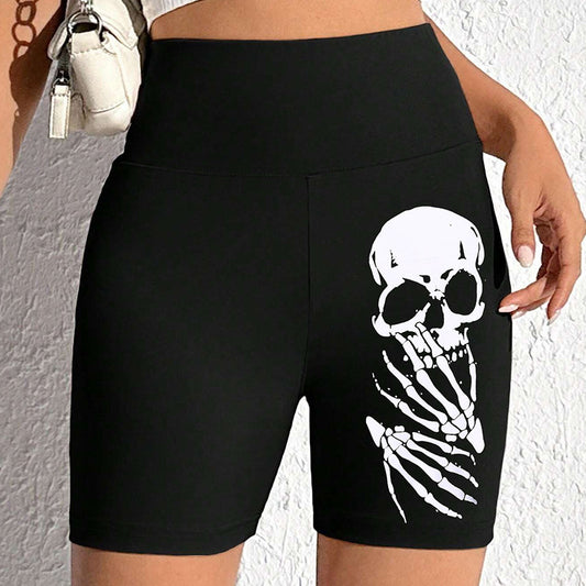 Damen Sportliche Radlerhose mit auffälligem Skelett-Print Stalluxe