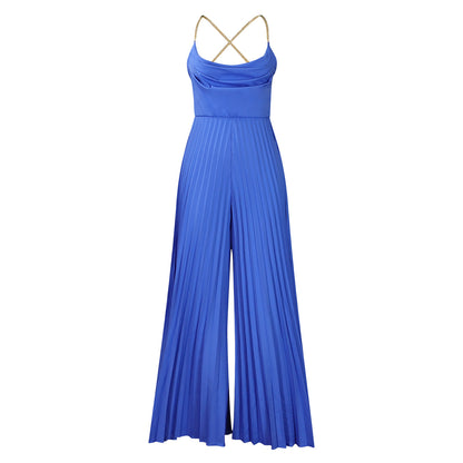 Damen Plissee Jumpsuit mit eleganten Spaghetti-Trägern Stalluxe Blaugrau