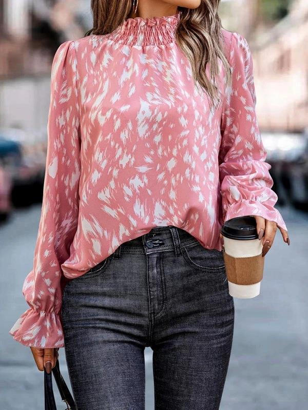 Damen Bluse mit asymmetrischem Saum und elegantem Print Stalluxe