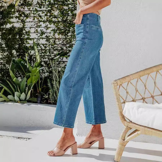 Damen Weite Jeanshose mit hohem Bund Stalluxe