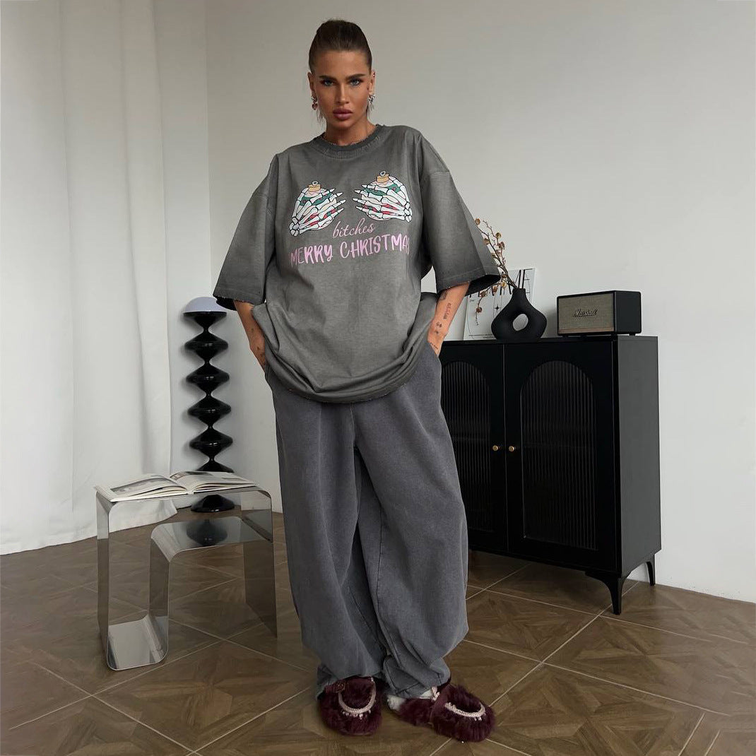 Damen Oversized Sweatshirt mit grafischem Weihnachtsmotiv Stalluxe