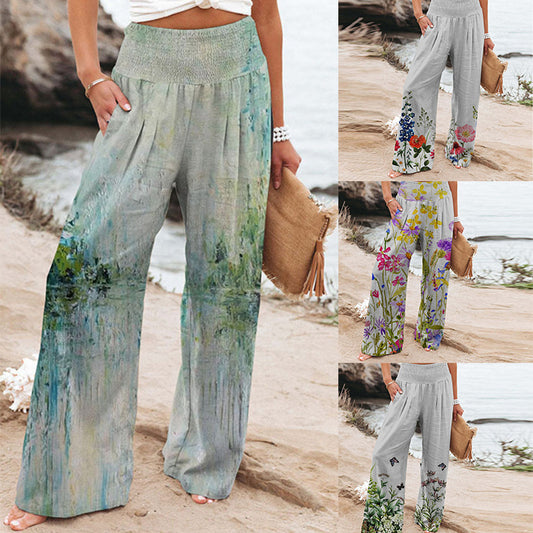 Damen Weite Sommerhose mit floralem Design und elastischem Bund Stalluxe