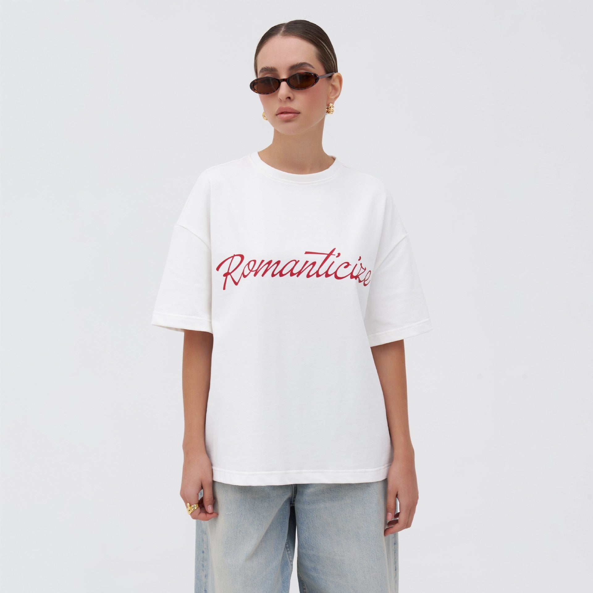 Damen Oversized T-Shirt mit romantischem Schriftzug und bequemem Schnitt Stalluxe