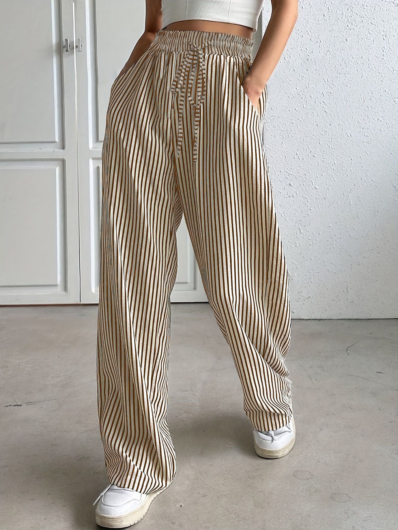 Damen Weite Streifenhose mit elastischem Bund und praktischen Taschen Stalluxe