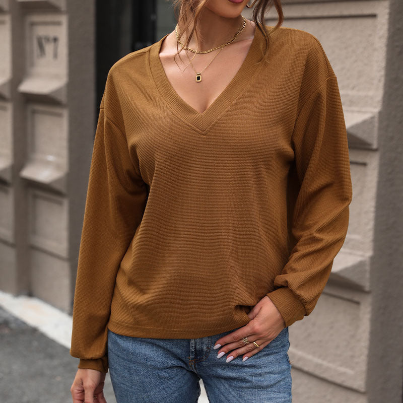 Damen lässiges V-Ausschnitt Sweatshirt mit strukturiertem Stoff Stalluxe