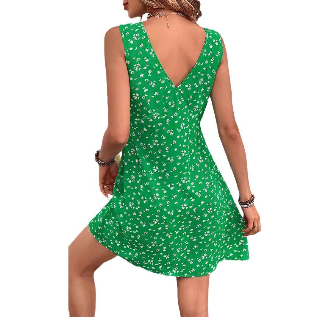 Damen Sommerliches V-Ausschnitt Blumenmuster Kleid Stalluxe