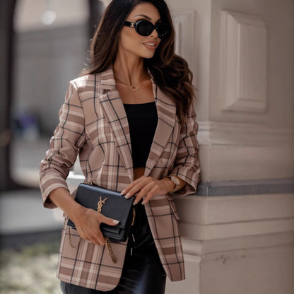 Damen kariertes Oversized-Blazer-Jackett Stalluxe