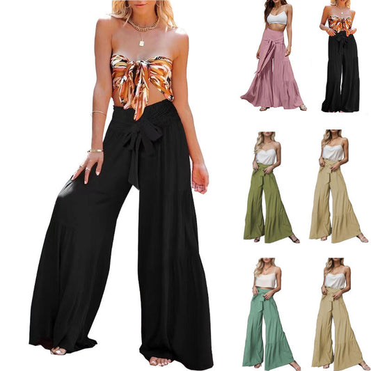 Damen Weitgeschnittene Sommerhose mit elastischem Bund und seitlichem Kordelzug Stalluxe