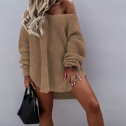 Damen Oversize Strickkleid mit weitem Rundhalsausschnitt und lässiger Passform Stalluxe