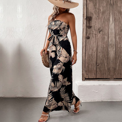 Damen Maxi-Jumpsuit mit strukturiertem Bandeau-Oberteil und lässigem Schnitt Stalluxe