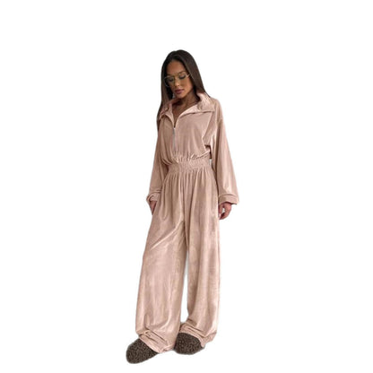 Damen eleganter Fleece-Jumpsuit mit hohem Kragen und Kordelzug Stalluxe