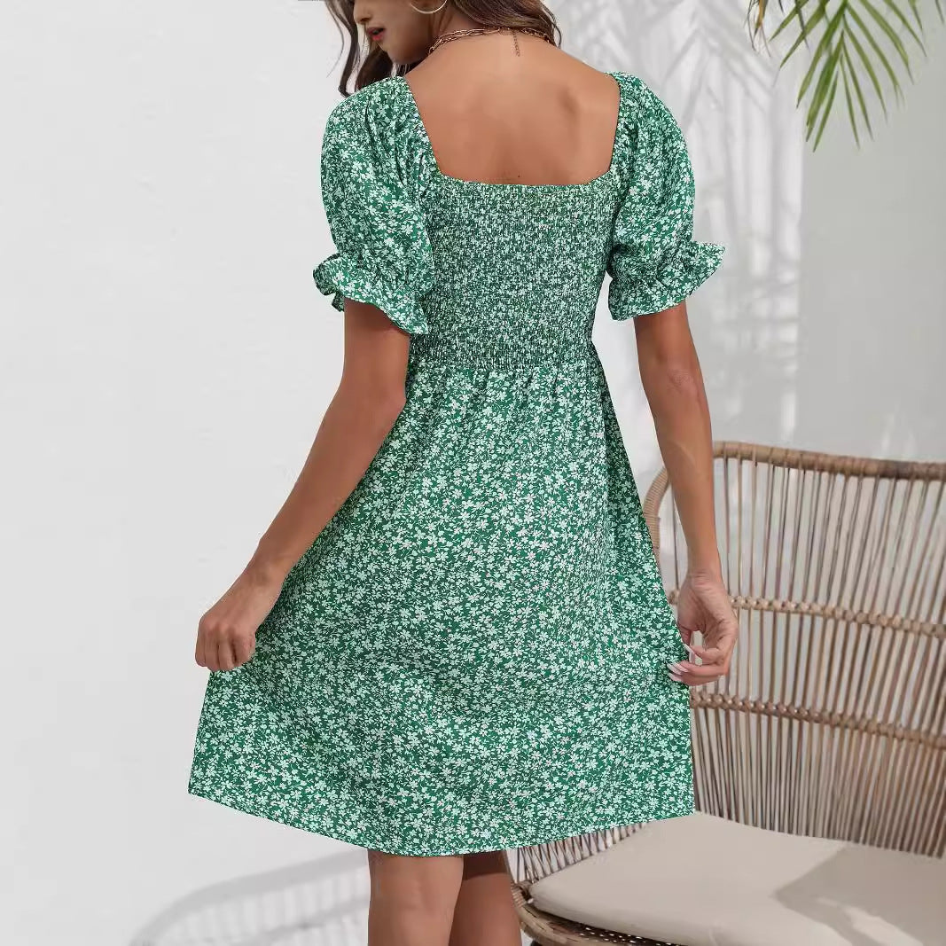 Damen Blumenkleid mit Puffärmeln und Gummizug Stalluxe