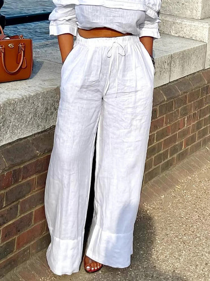 Damen Weite Leinenhose mit elastischem Bund und praktischen Eingrifftaschen Stalluxe