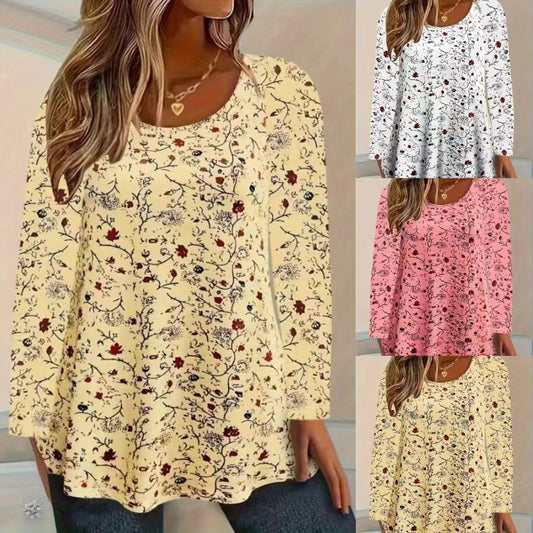 Damen Langarmshirt mit floralem Muster und A-Linien Schnitt Stalluxe