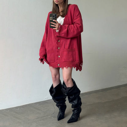 Damen Lässige Strickjacke mit vintage-inspirierten Fransen Stalluxe