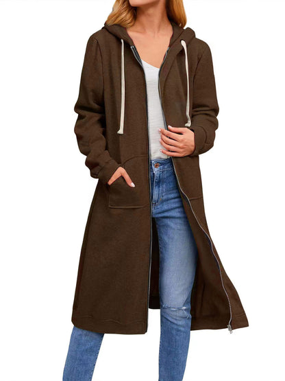 Damen lange Kapuzenjacke mit Reißverschluss und praktischen Taschen Stalluxe