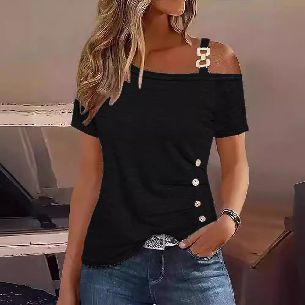 Damen Off-Shoulder T-Shirt mit Knopfdetail Stalluxe