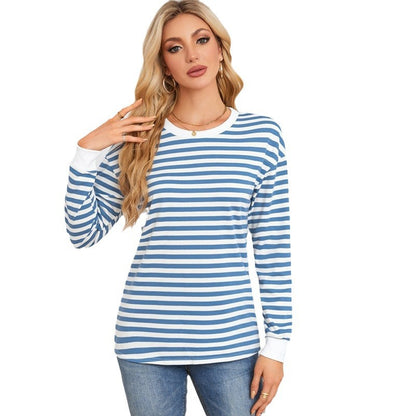 Damen gestreiftes Langarmshirt mit Rundhalsausschnitt Stalluxe