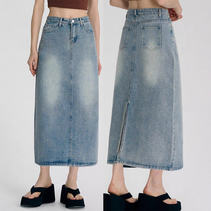 Damen Denim-Midirock mit eleganter A-Linien-Form und hohem Bund Stalluxe