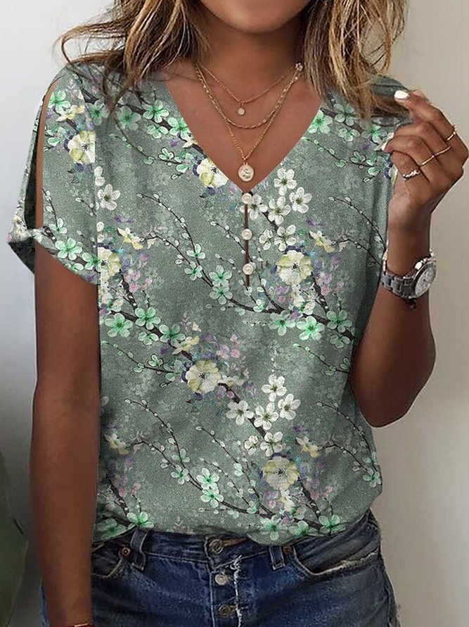 Damen Blumendruck Kurzarm Bluse Stalluxe