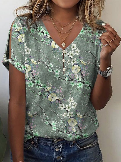 Damen Blumendruck Kurzarm Bluse Stalluxe