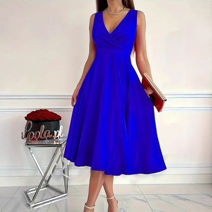 Damen elegantes A-Linie Wickelkleid mit V-Ausschnitt Stalluxe