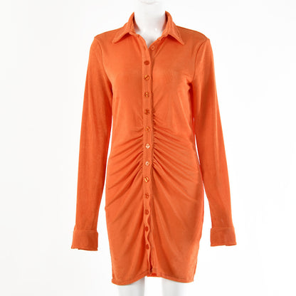 Damen Knielanges Hemdkleid mit Knopfleiste und Raffungen Stalluxe