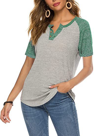 Damen lässiges Kurzarm-Henley-Shirt mit Knopfleiste Stalluxe